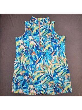 Belle Kim Gravel 2X Sleeveless Dress Blue Multicolor Abstract Pockets 3/4 Zip